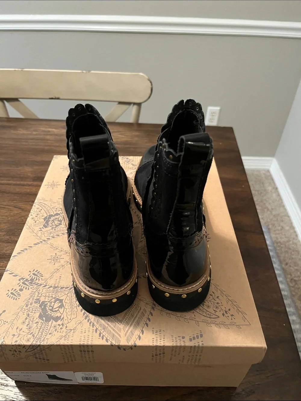 NWT Free People Black Suede & Patent Cap-Toe Studded Atlas Chelsea Boot